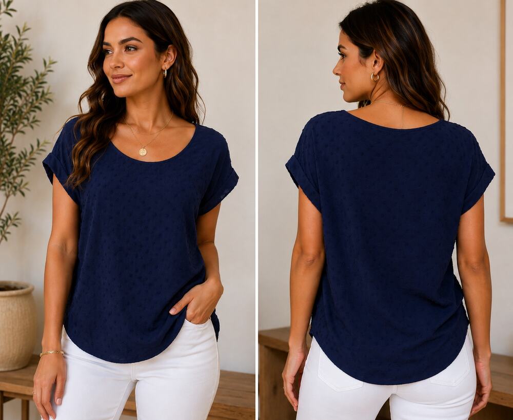 Wonderly from Belk Navy Blue Swiss Dot Blouse Top Size Small Oversized